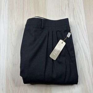 NWT Canali Milano Mens Dark Gray Pleated Pure Wool Classic Dress Pants Size 36R